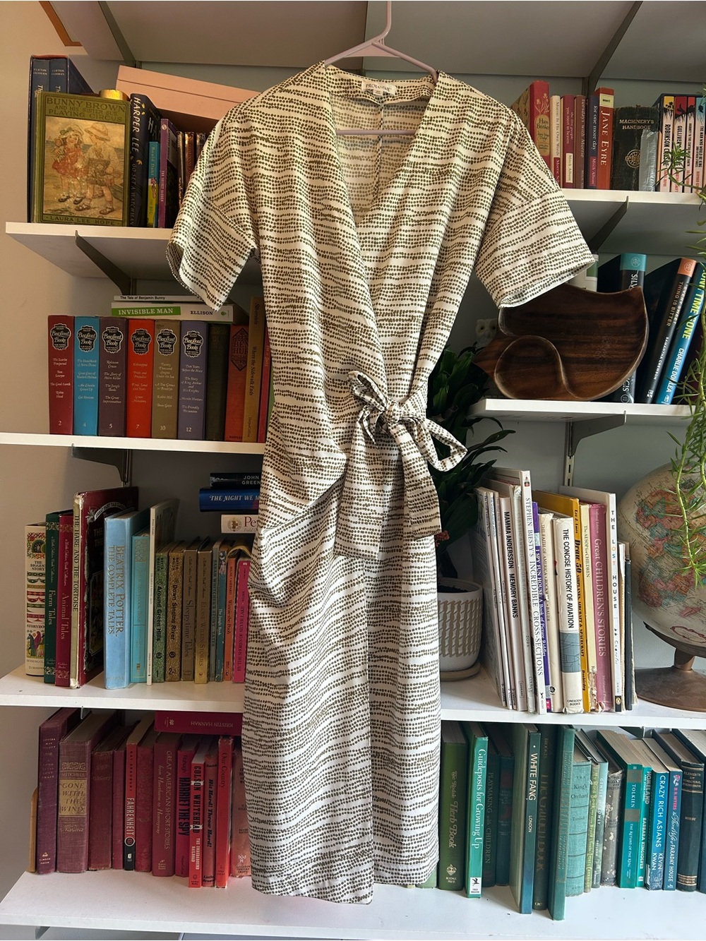 Prologue Cream and Olive Striped Wrap Midi Dress